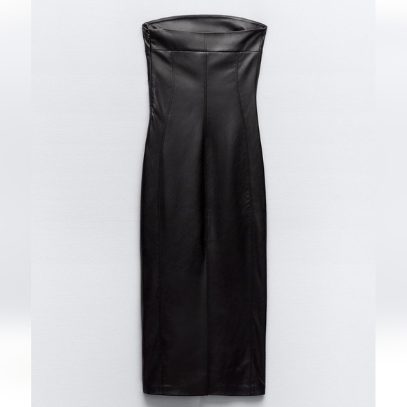 Zara Strapless Faux Leather Midi Dress Size S - Picture 13 of 16